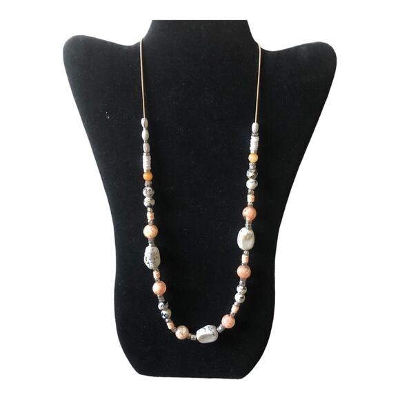 Linda For Chicos Neutral Speckled Multi Shape Beaded Single Strand Necklace - Picture 2 of 11